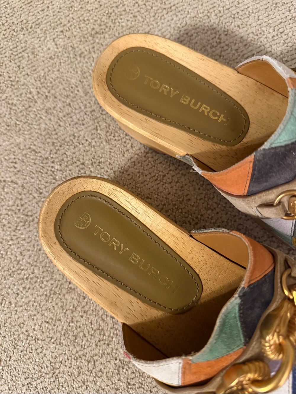 Tory Burch Jessa Patchwork Suede Clog Sandals Size 9 - Picture 2 of 12